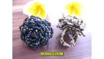 Beading Multi Seeds Finger Rings Stretching Flowers Designs